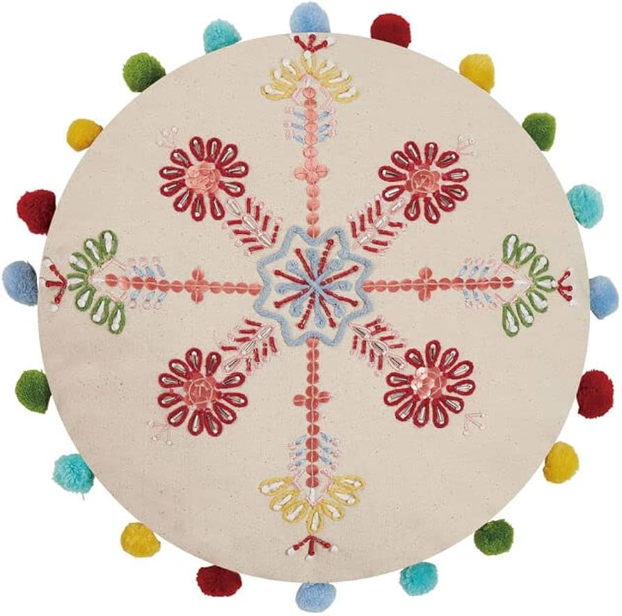 Peking Handicraft Boho Holiday Snowflake Pillow, 14-inch Diameter, Round, Cotton Duck, Poly, Chri... | Amazon (US)