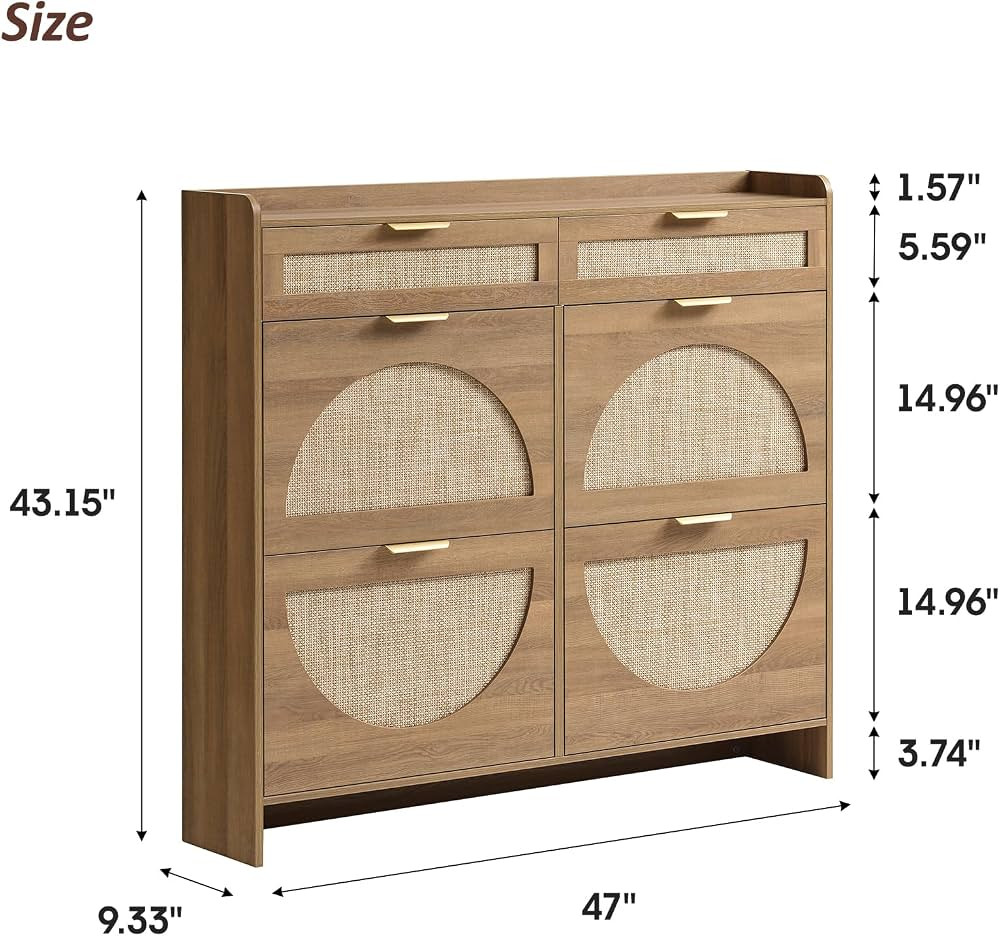 Rattan Shoe Storage Cabinet with 4 Flip Drawers & 2 Drawers, Freestanding Organizer for Front Doo... | Amazon (CA)