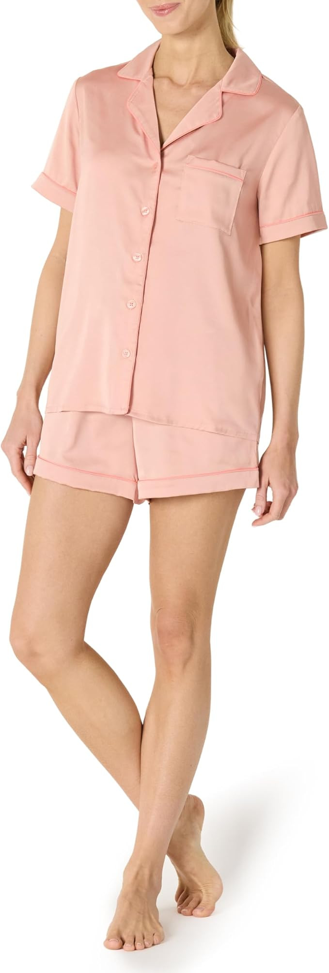 Amazon Essentials womens Satin Short Sleeve Button-Down Top and Short Sleepwear Pajama Set | Amazon (US)