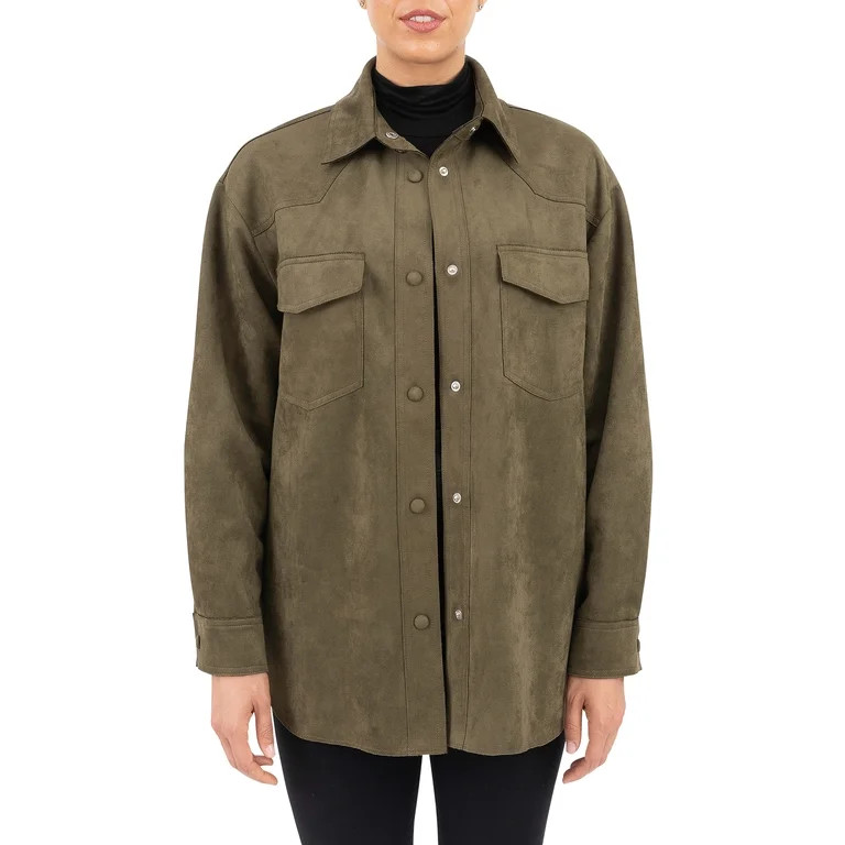 Cyn & Luca Women's Faux Suede Solid Shacket - Walmart.com | Walmart (US)