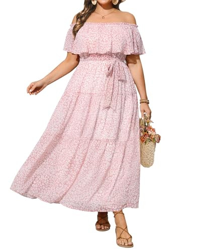 Plus Size Chiffon Off The Shoulder Maxi Long Floral Summer Casual Beach Boho Sundress Women 2024 | Amazon (US)