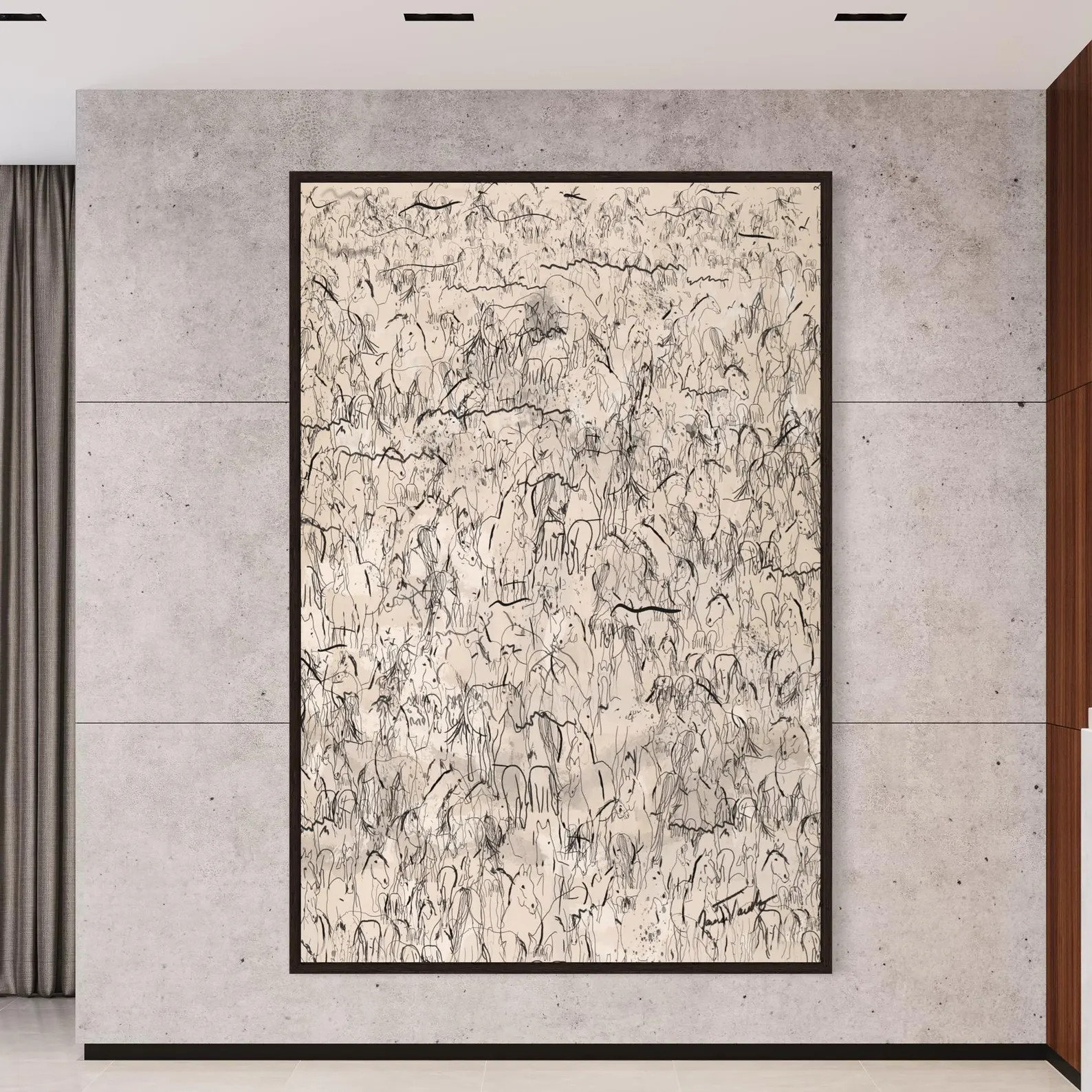 Galloping Horses Line Art Canvas Giclee Print, Mid-Century Modern Original Wall Art Oversize Pain... | Etsy (US)