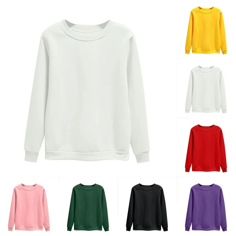 Blmnix Trendy Womens Tops White Sweatshirt Long Sleeve Crew Neck Solid Loose Pullover Womans Tops... | Walmart (US)