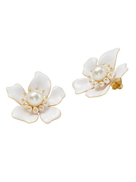 Flora Goldtone, Enamel &amp; Pearl Stud Earrings | Saks Fifth Avenue