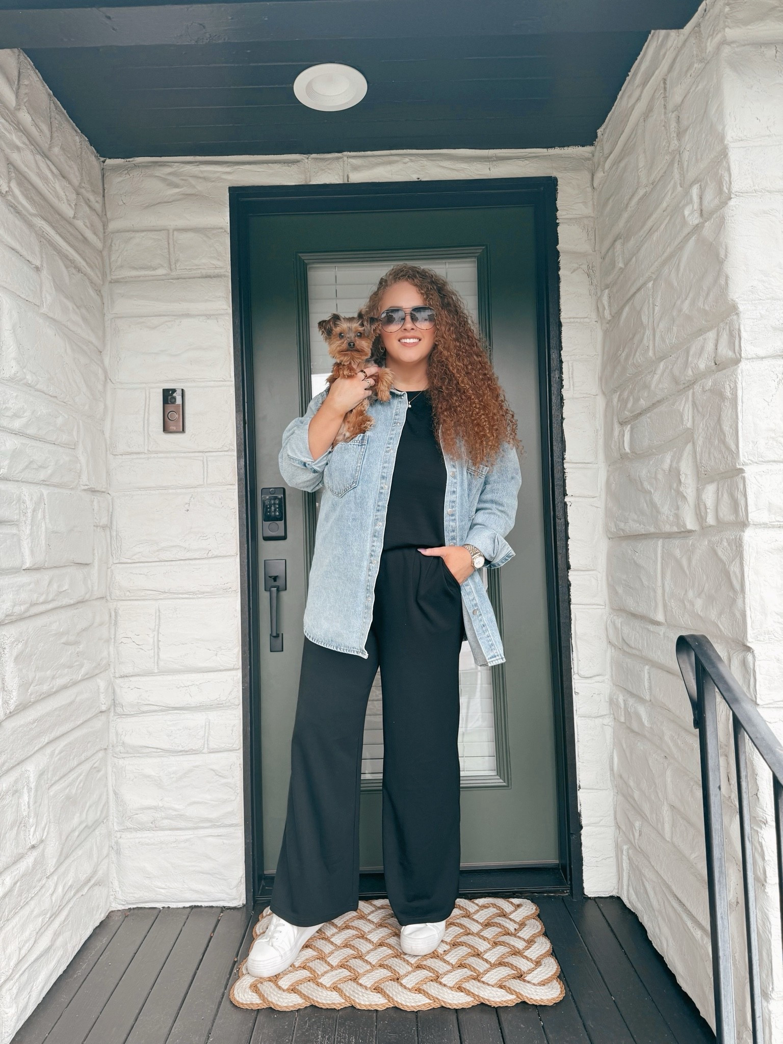 Travel day uniform 🖤 Comfy sets + oversized layers will always be my go to for long drive days and checking into the Airbnb 🤍 linked this easy neutral look on my LTK 🫶 
black two piece set | amazon fashion | travel outfit | airport outfit | casual chic | comfy outfit | oversized button down | white platform sneakers | neutral style | everyday outfit | effortless style | vacation outfit | comfy casual | minimalist outfit | travel day look | matching set | casual street style | spring outfit | summer outfit | capsule wardrobe

#LTKootd #LTKTravel #LTKSaleAlert