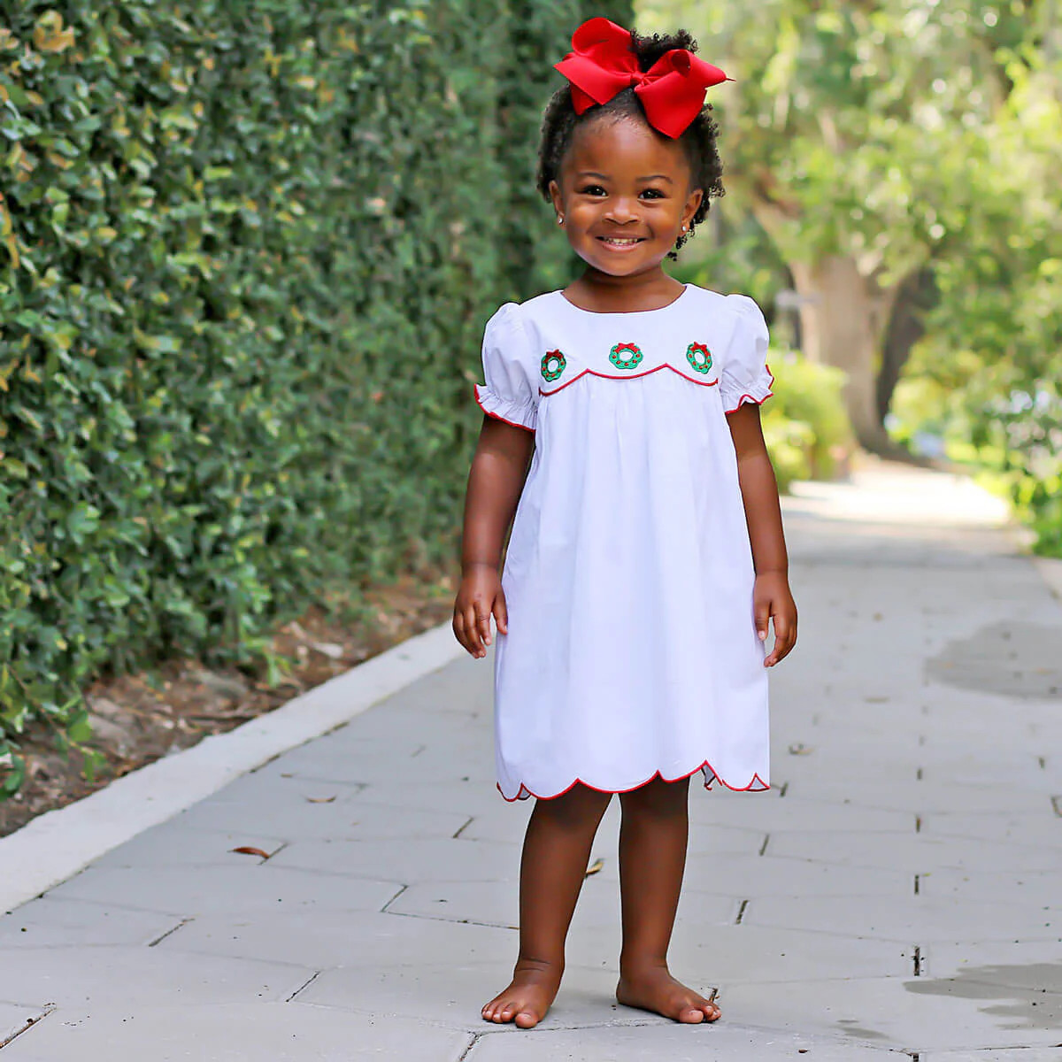 Christmas Wreath White Bailey Dress | Classic Whimsy