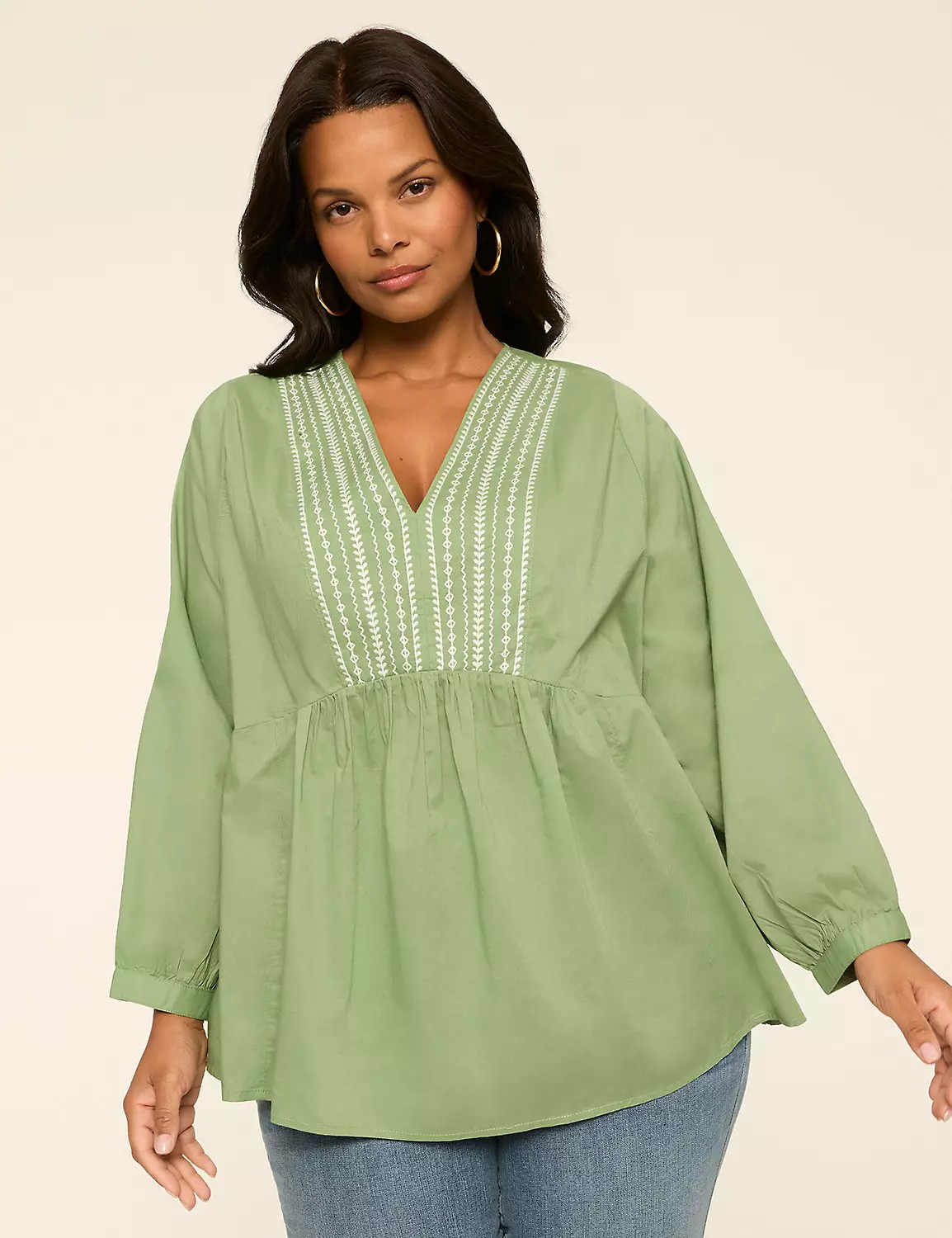 Long Sleeve V-Neck Popover Top | Lane Bryant (US)