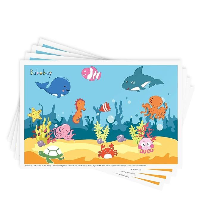 Disposable Stick-on Placemats 40 Pack for Baby & Kids, Toddler Placemats in Reusable Pouch 12" x ... | Amazon (US)