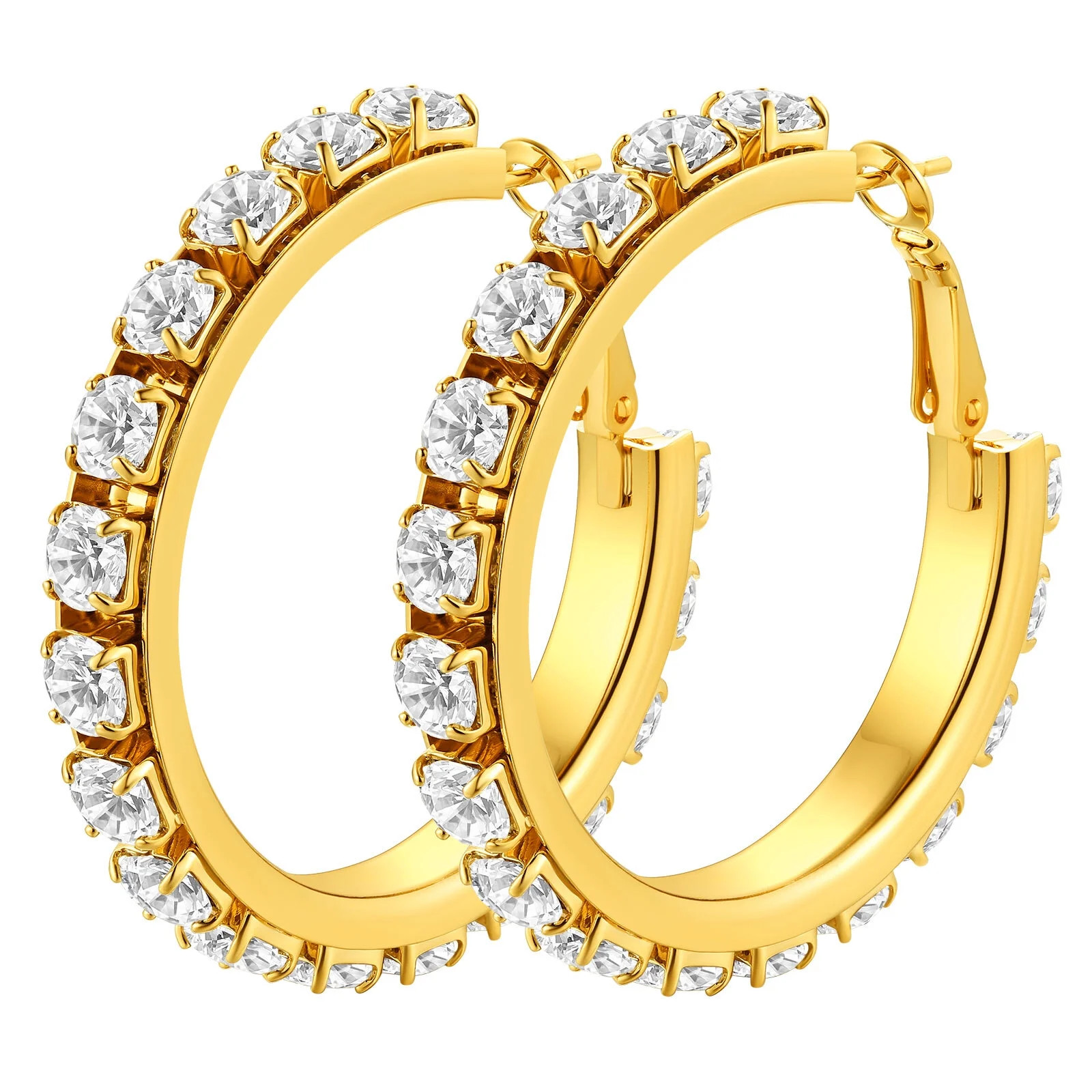 FindChic Sparkly Hoop Earrings for Women Stainless Steel 14K Gold Plated 40mm Huggie Hoops with C... | Walmart (US)