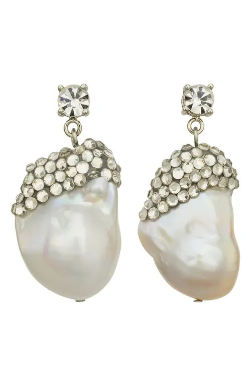 Tory Burch Moondance Crystal & Pearl Drop Earring in Ivory /Crystal at Nordstrom | Nordstrom