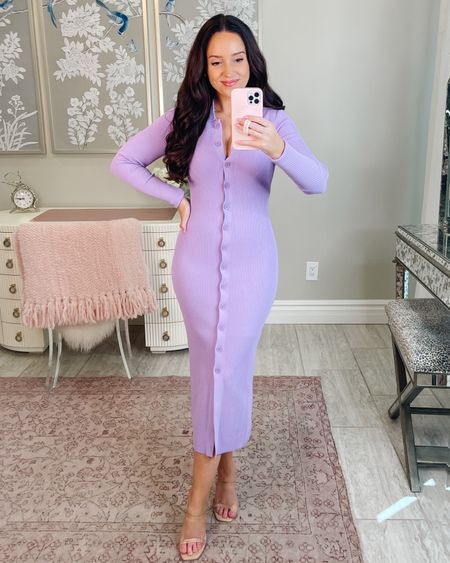This Purple sweater dress from Amazon is so figure flattering! Wearing a XXS here. Tags: spring dress, Valentine’s Day dress 

#LTKunder50 #LTKstyletip #LTKunder100