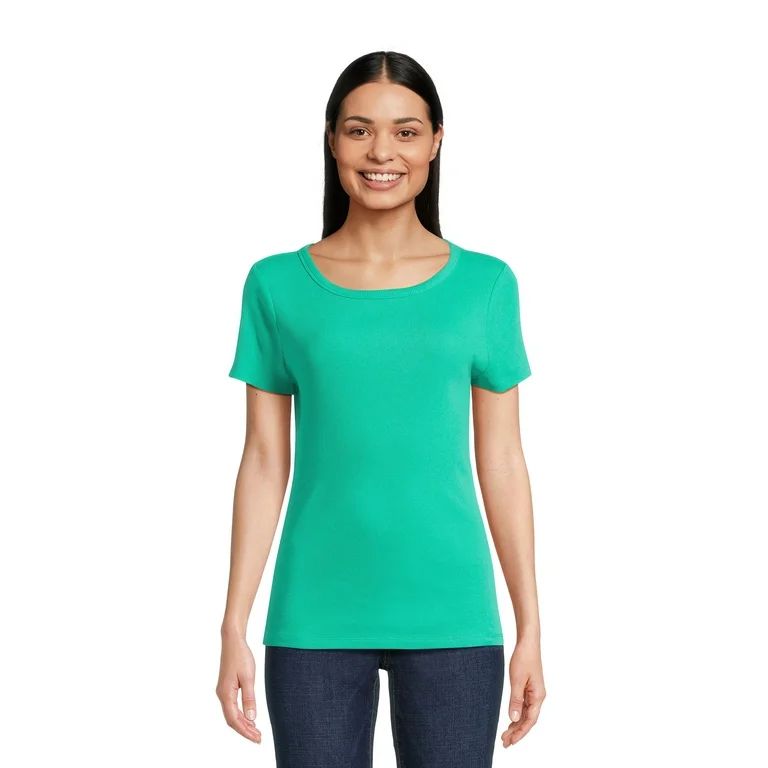 Time and Tru Women’s Rib Tee with Short Sleeves, Available in 1-Pack, 3-Pack, Sizes XS-XXXL - W... | Walmart (US)