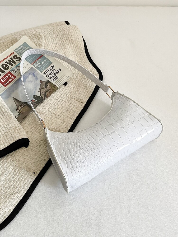 Minimalist Croc Embossed Baguette Bag | SHEIN