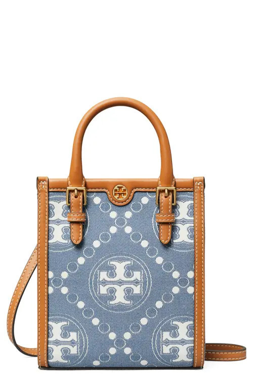 Tory Burch Mini T Monogram North/South Denim Tote in Multi at Nordstrom | Nordstrom
