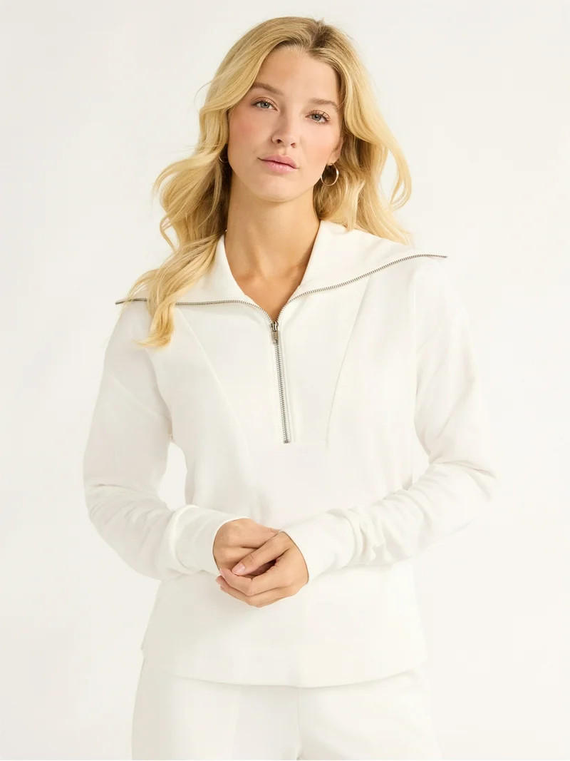 Free Assembly Women's and Women's Plus Half Zip Pullover Sweatshirt, Sizes XS-4X | Walmart (US)