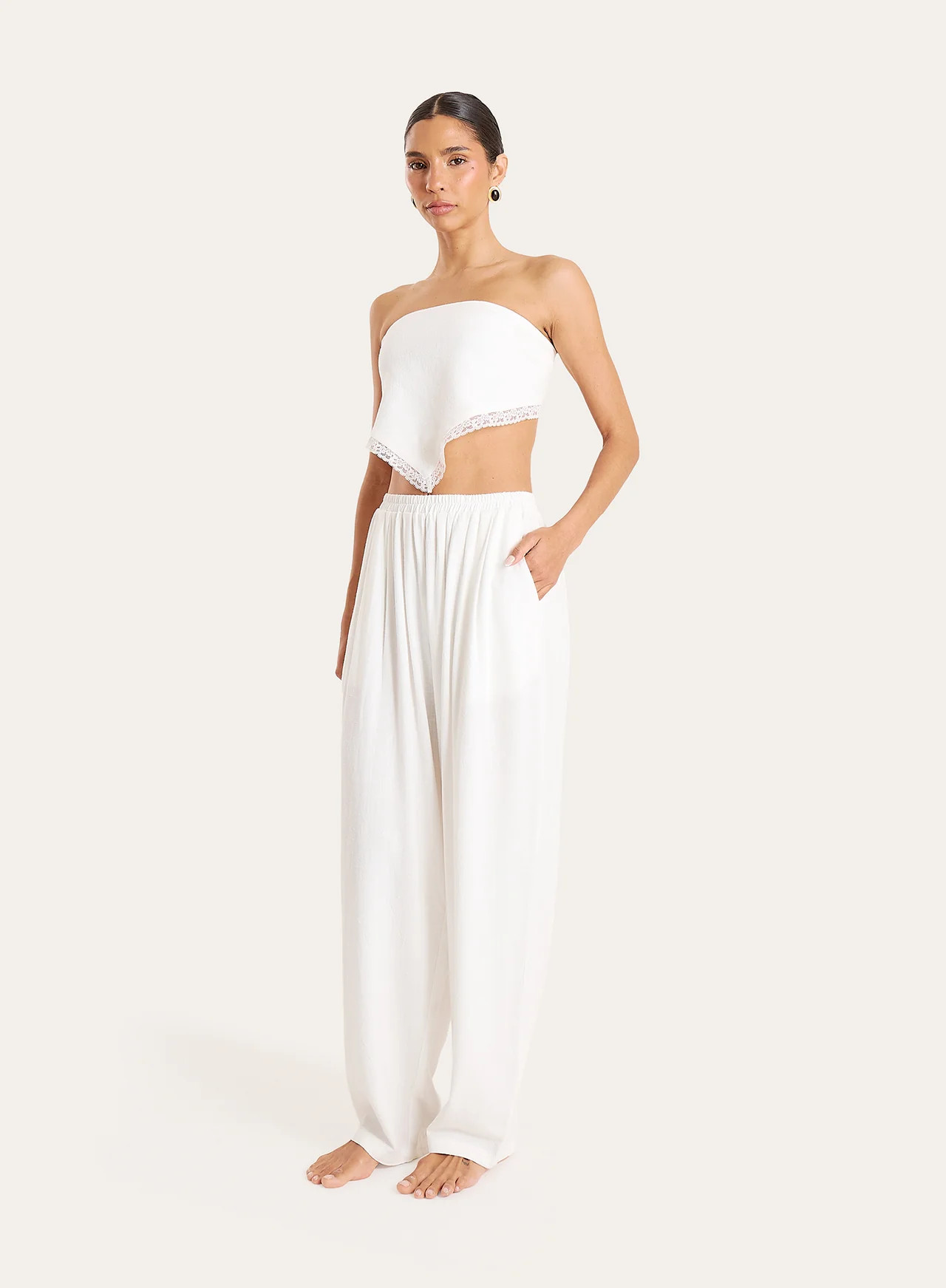 Women's White Linen Blend Balloon Leg Trousers | Sarah | 4th & Reckless | 4th & Reckless