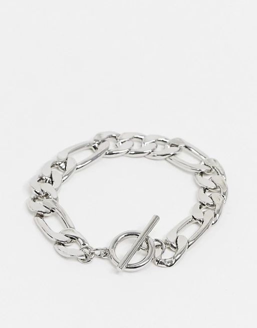 ASOS DESIGN t bar bracelet in flat chain link in silver tone | ASOS US