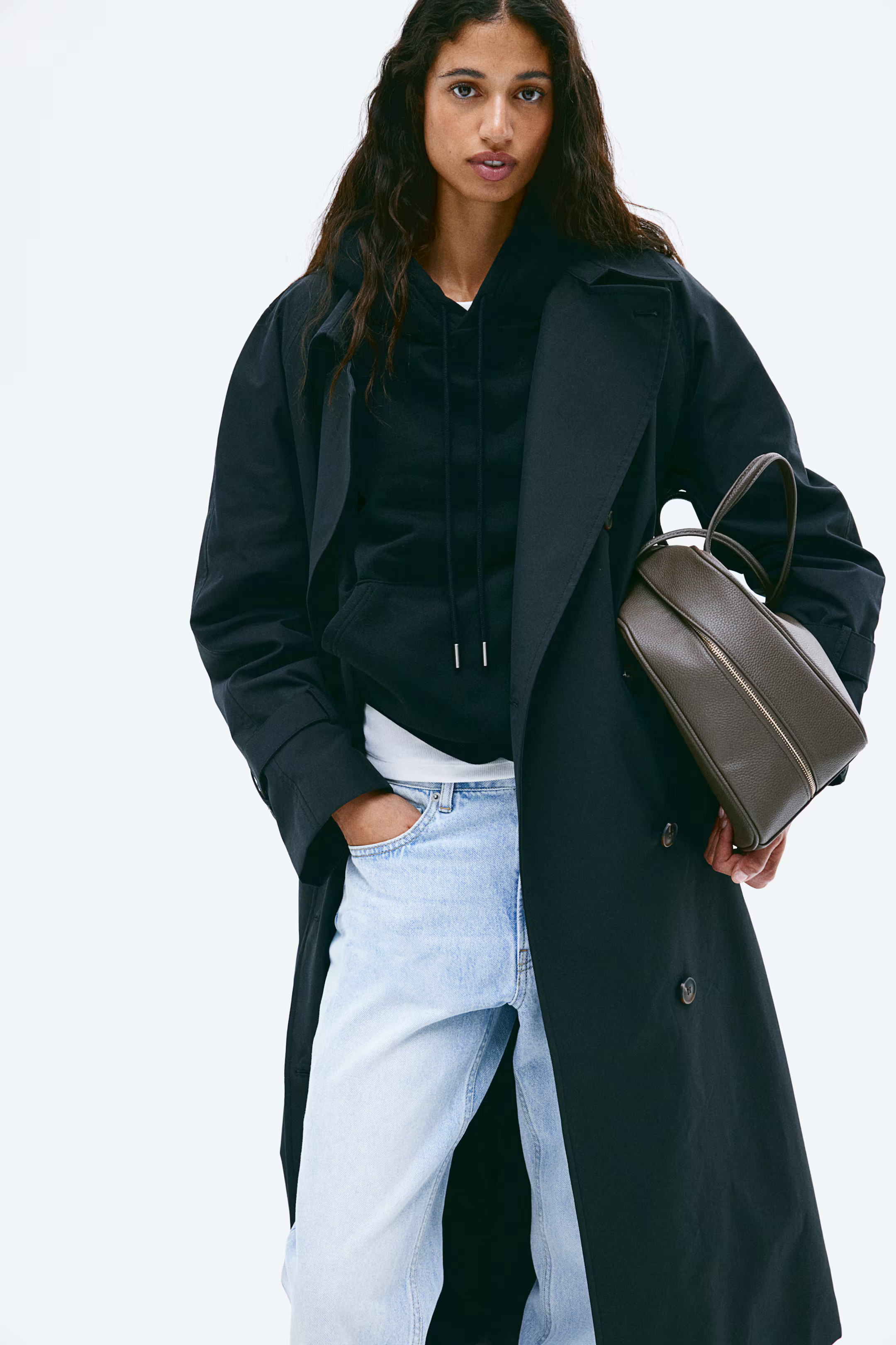 Zweireihiger Trenchcoat - Schwarz - Ladies | H&M AT | H&M (DE, AT, CH, NL, FI)