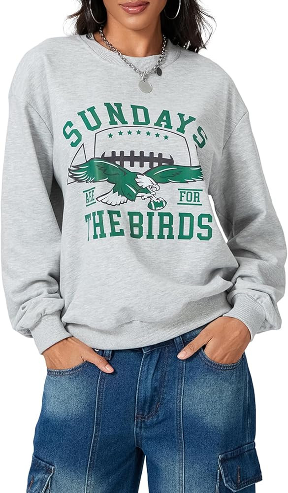 Women Game Day Sweatshirt Sundays Are for the Birds BG Long Sleeve Crewneck Graphic Sweatshirt | Amazon (US)