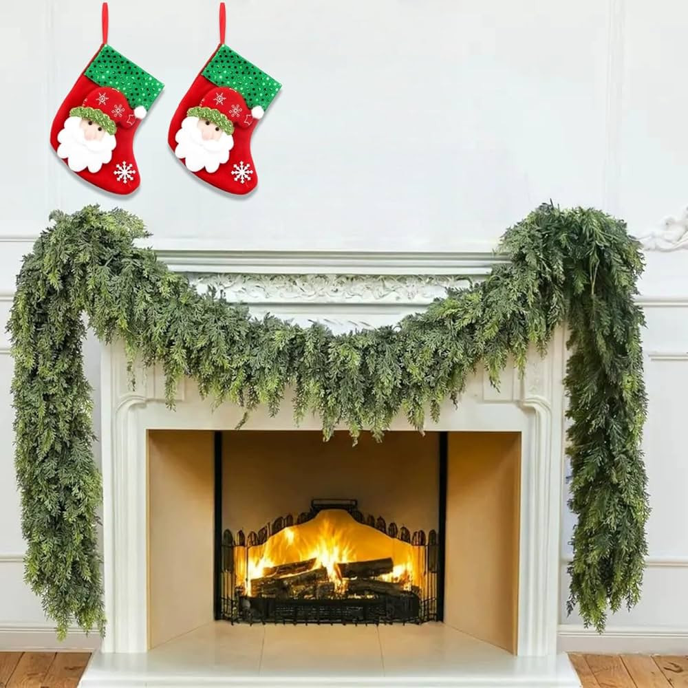 2025 Christmas Artificial Cedar Garlands, 6ft Norfolk Pine Garland with Thick Lush Texture, Non-F... | Amazon (CA)