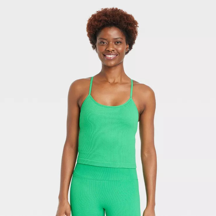 Women's Light Support Seamless Rib Cami Cropped Sports Bra - All in Motion™ | Target