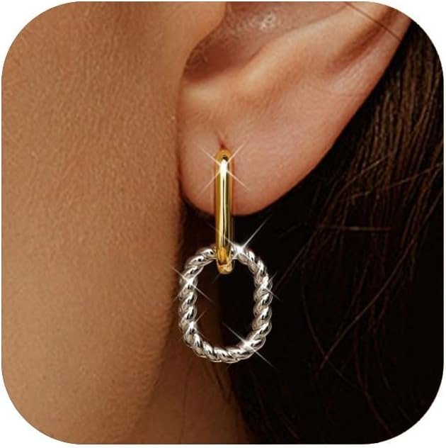18K Gold Plated Two Tone Gold Silver Hoop Earrings for Women Hypoallergenic - 925 Sterling Silver... | Amazon (US)