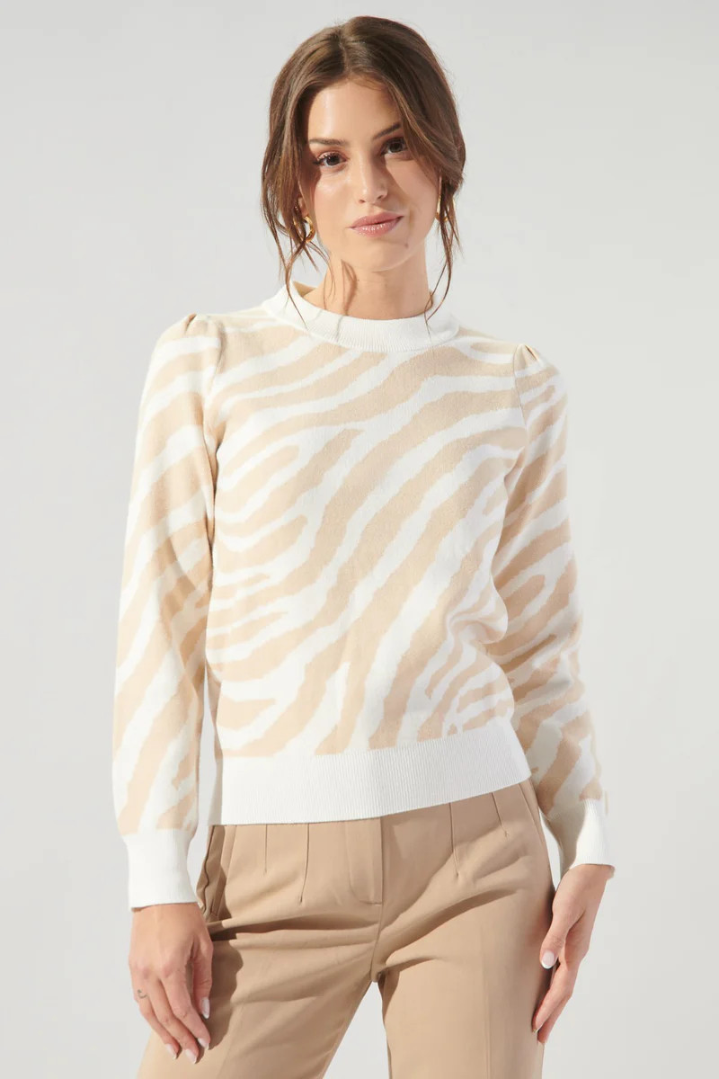 Joelle Zebra High Neck Tuck Sweater | Sugarlips