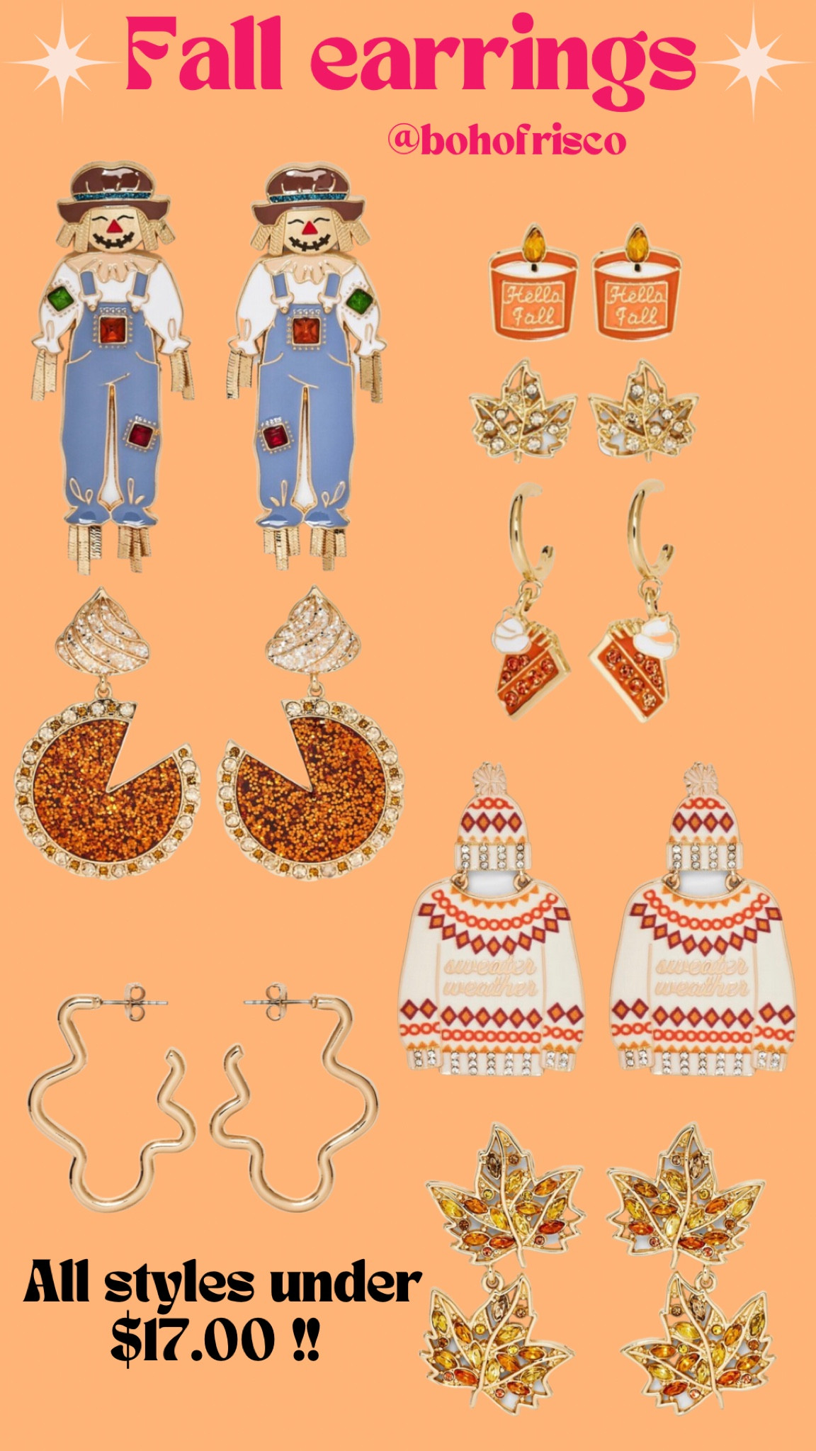 NEW - Fall earring drop - sugarfix by bauble bar! Pumpkin pie, candle earrings, squiggle, gold jewelry, accent jewelry, statement pieces, budget affordable cheap inexpensive cute whimsical fall 2023 new release

#LTKunder50 #LTKSeasonal #LTKsalealert