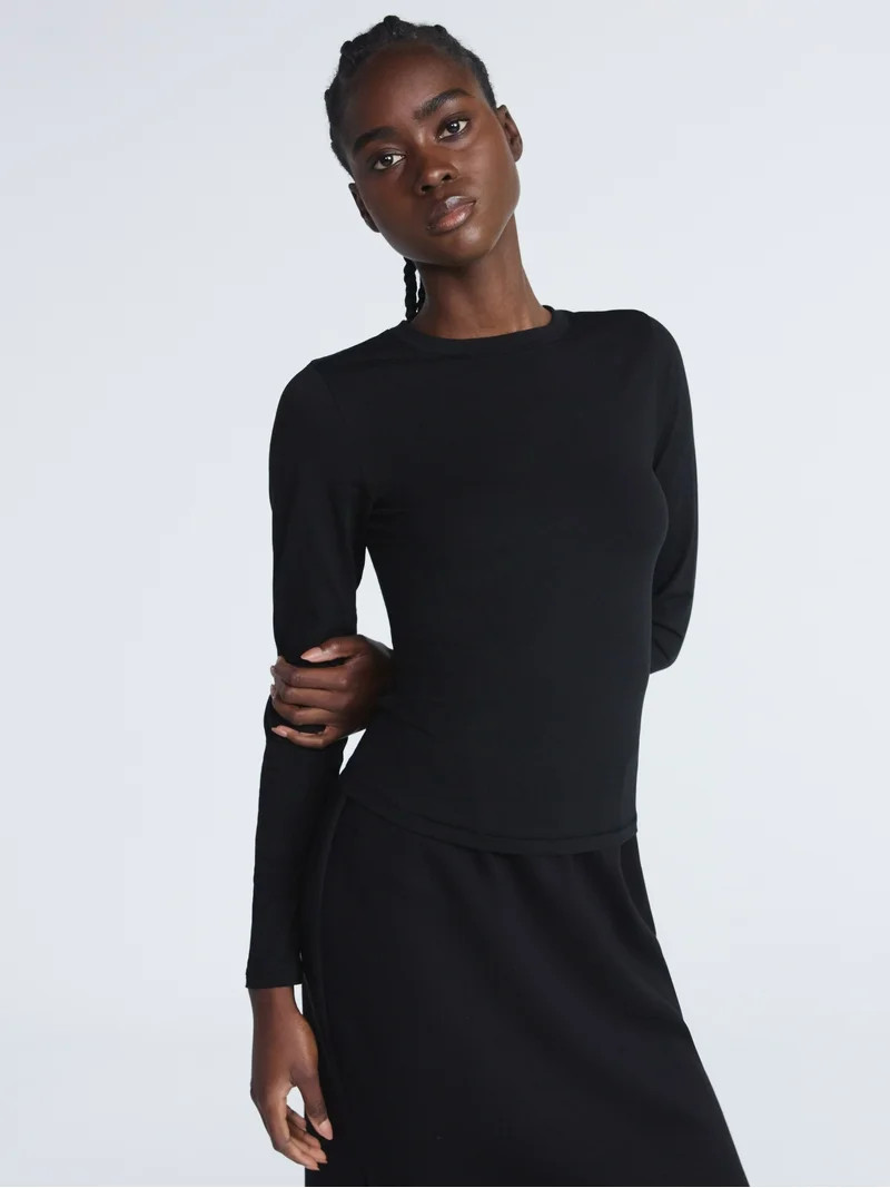 Scoop Women’s Stretch Cotton Tee with Long Sleeves, Sizes XS-XXL | Walmart (US)