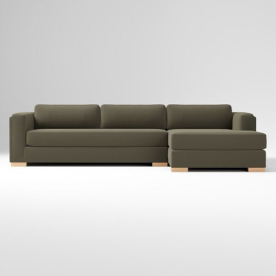 Nassau 122"" Right 2-Piece Chaise Sectional, Astor Velvet, Dark Olive, Blonde | West Elm (US)