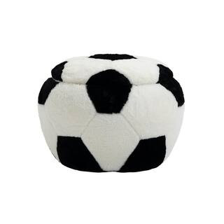 Black and White Soccer Polyester Storage Ottoman | The Home Depot