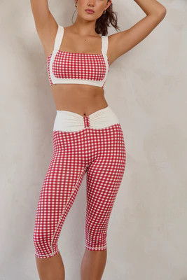 Astoria LUXE BALANCE Ruched Capri - Red Gingham | astoria activewear