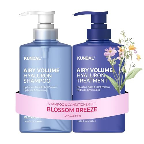KUNDAL Hyaluronic acid Airy Volume Shampoo and Treatment Set - [Blossom Breeze] Hair Roots Volumizing, Scalp Moisture Balance, Refreshing Aroma, Korean Hair care, For all hair types, 16.90 fl. oz each | Amazon (US)