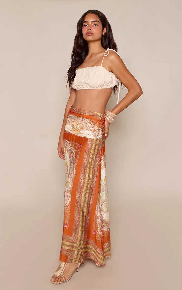 Orange Multi Paisley Lightweight Woven Maxi Skirt | PrettyLittleThing USA | PrettyLittleThing US