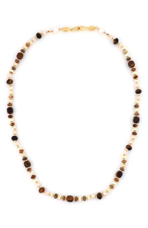 Panacea Mixed Stone & Freshwater Pearl Beaded Necklace in Brown at Nordstrom | Nordstrom