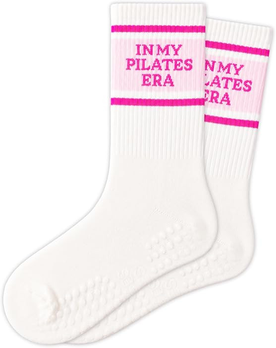 Cute Pilates Grippy Socks, Pink Blue Pilate Gifts for Women, Striped Crew Grip Socks for Studio P... | Amazon (US)
