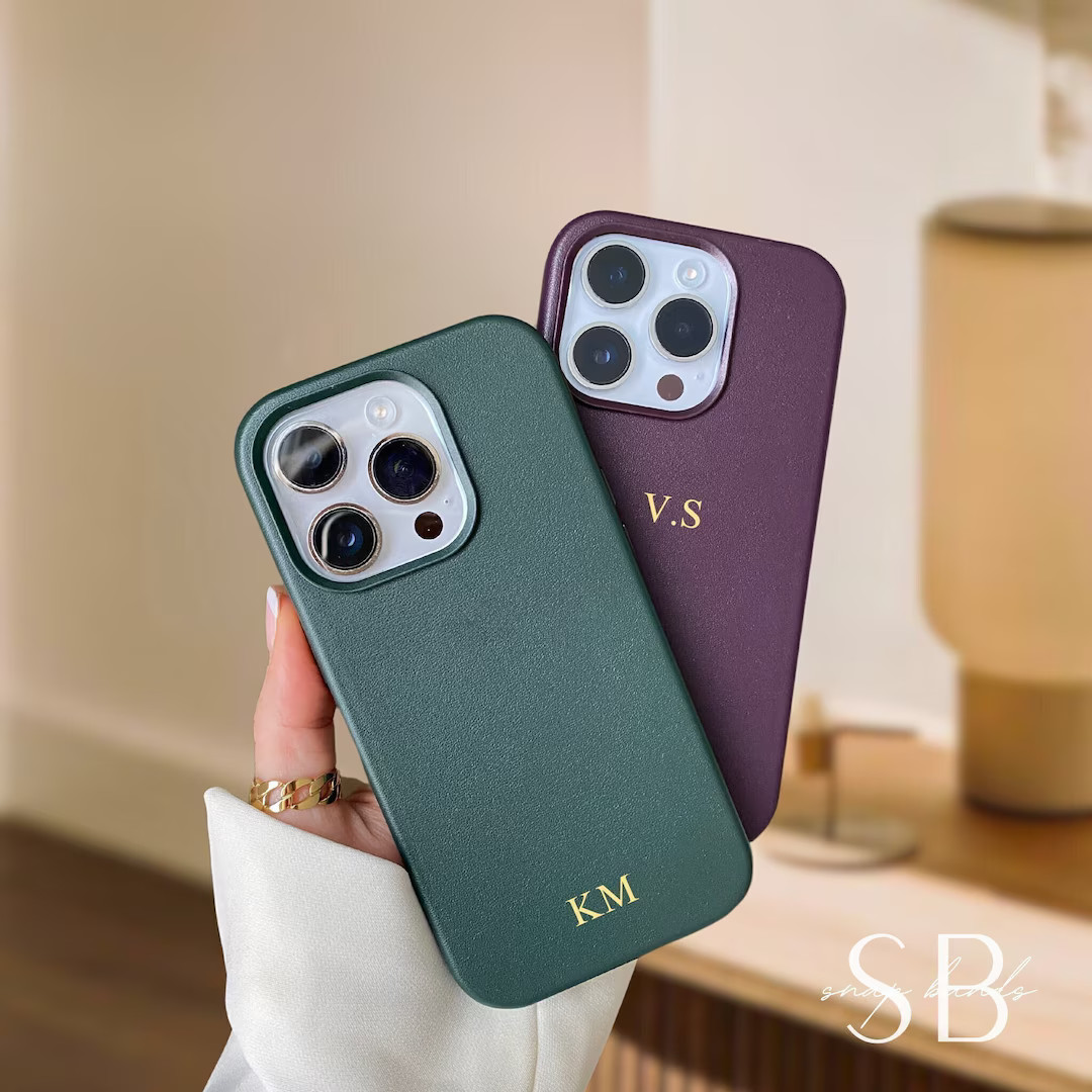 Personalized Leather iPhone Case for iPhone 16 15 14 Pro Max, Magnetic Phone Case Initials Engrav... | Etsy (US)