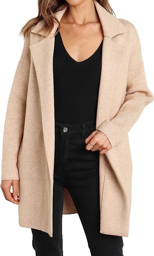 Famulily Cozy Coatigan for Women Casual Lapel Long Sleeve Midi Long Blazer Coat with Pockets | Amazon (US)