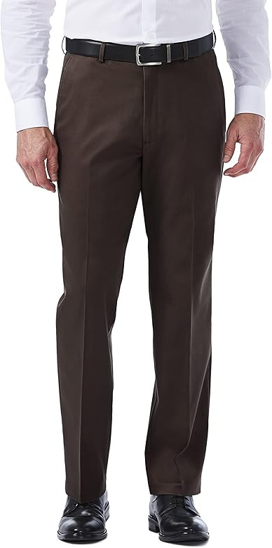 Haggar Men's Premium No Iron Khaki Classic Fit Expandable Waist Flat Front Pant Reg. and Big & Ta... | Amazon (US)
