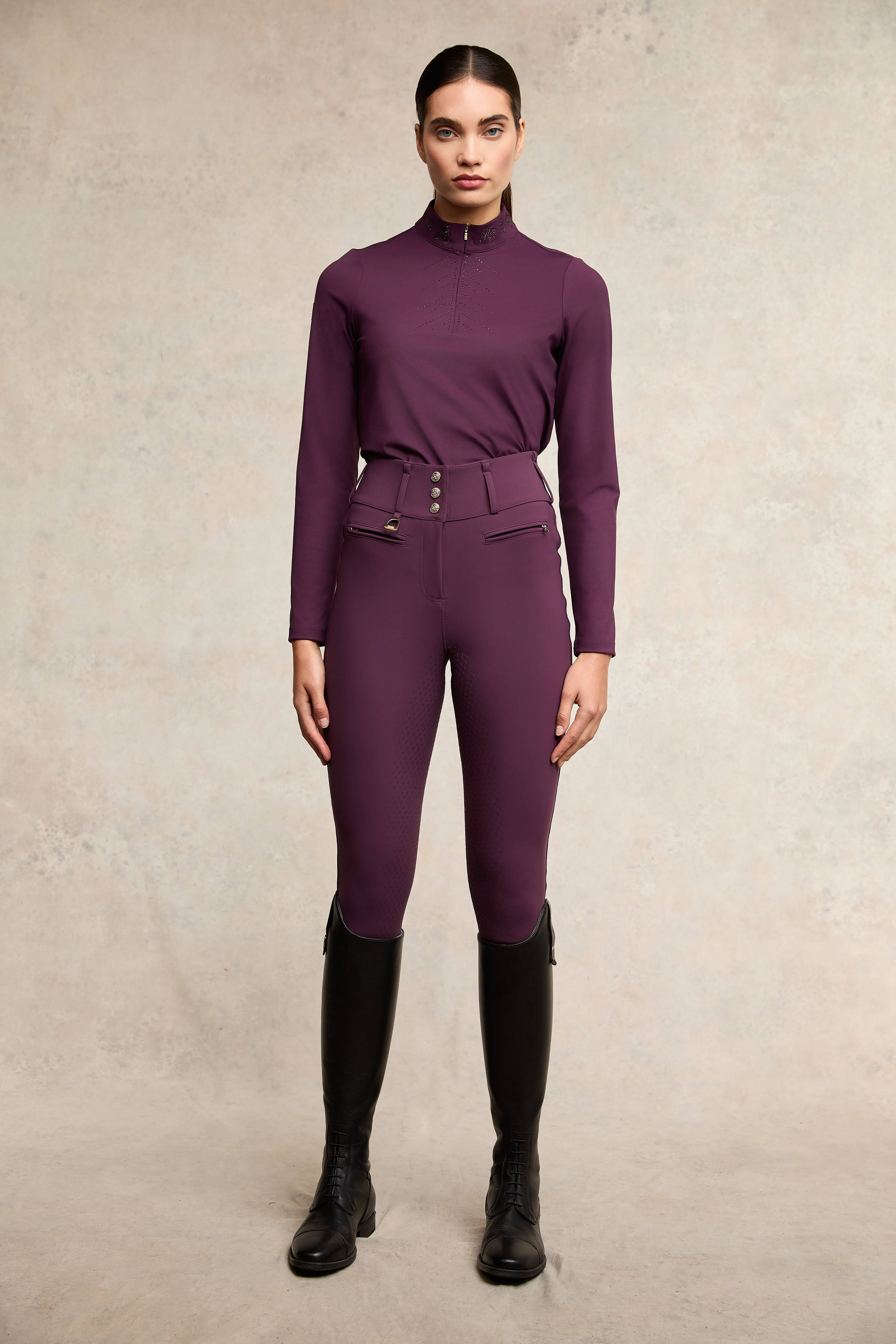 Premium High Rise Breeches (Aubergine) | Holland Cooper