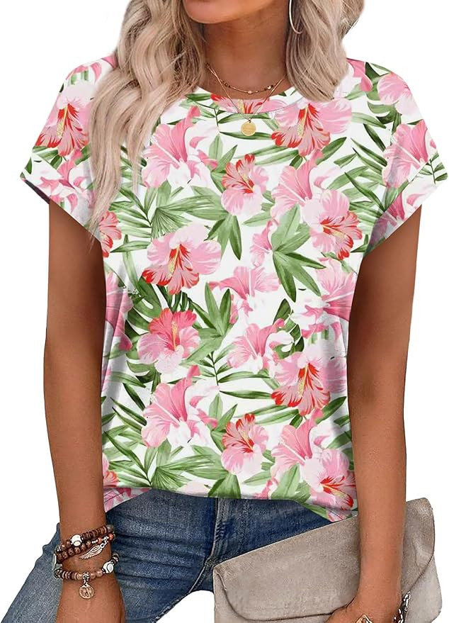 Alaroo Womens Summer Tops Short Sleeve Shirts Crew Neck Cute Trendy Tunic Blouses (S-3XL) | Amazon (US)