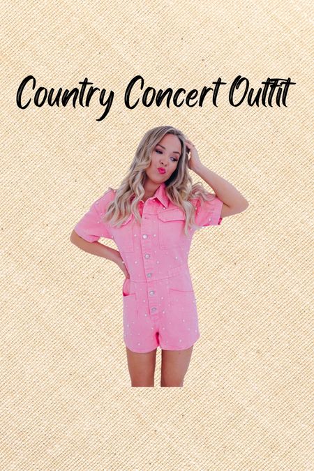 Country concert outfit 
Summer concert outfit 
Denim romper 
Pink romper 

#LTKFestival #LTKstyletip #LTKfindsunder100