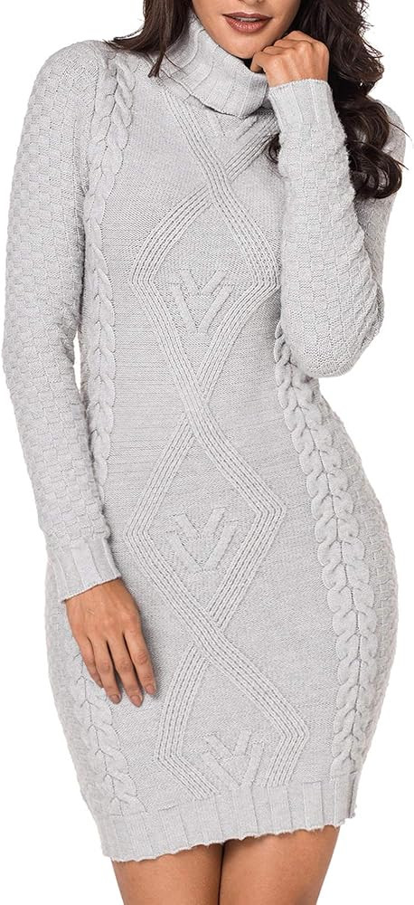 LaSuiveur Women's Slim Fit Cable Knit Long Sleeve Sweater Dress | Amazon (US)