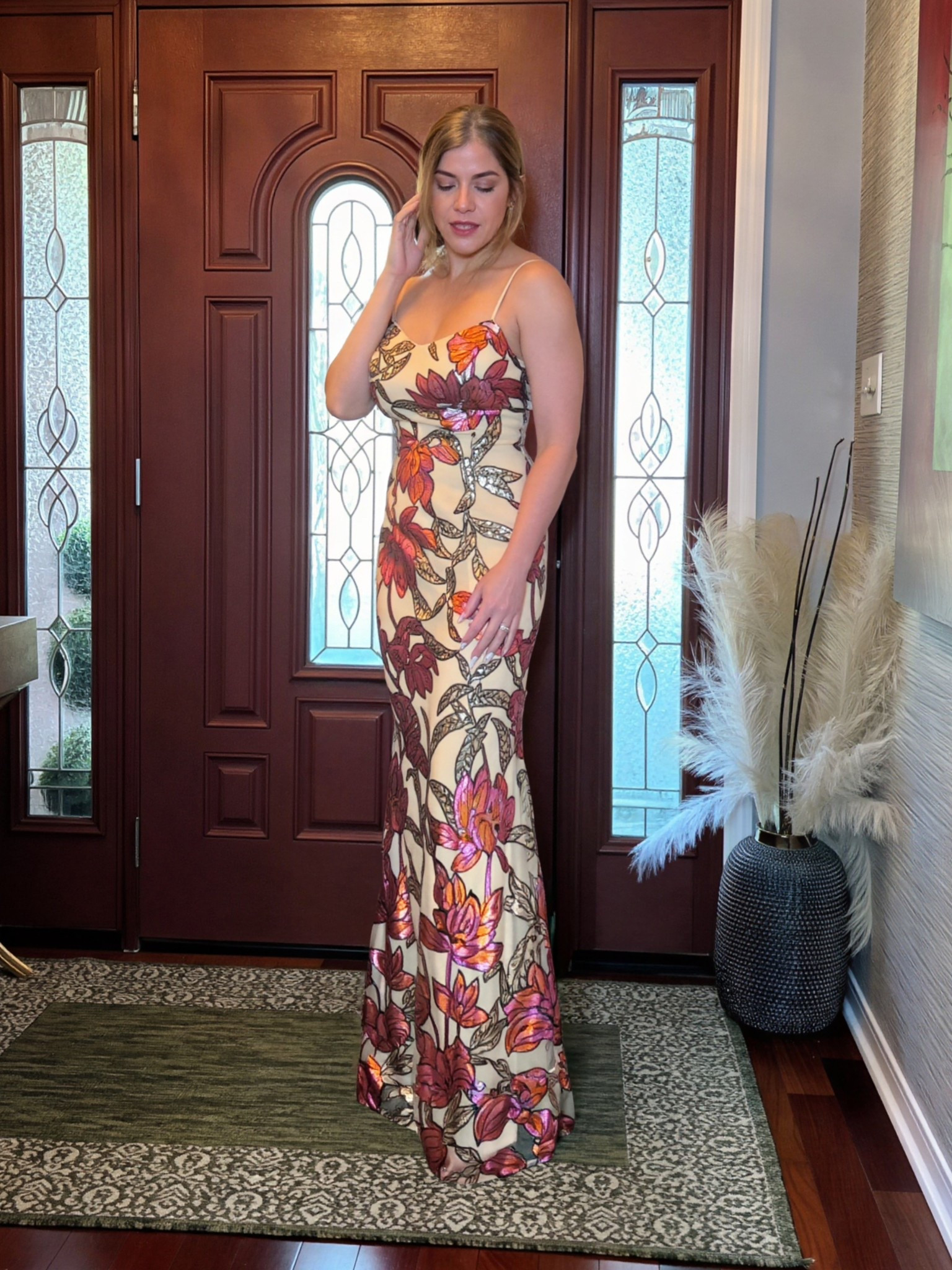 Dressing for the joy of it — because some gowns don’t just dress the body, they dress the spirit. 🌺

This Dress The Population floral sequin floor-length gown is pure euphoria in fabric form. The hand-embroidered botanical motifs cascade from bodice to hem in the most glorious shades of burnt sienna, magenta, and rose gold — catching light with every movement like a garden in full bloom.

Whether it’s a black-tie gala, a wedding reception, or simply a moment that deserves to be remembered — this gown/brand is the answer. It doesn’t just make you look beautiful; it makes you feel like the most radiant version of yourself.
Wear happiness. Wear this.🥂🌸

#FloralGown #SequinDress #FormalFashion #GownOfTheDay #BlackTieStyle #FashionJoy #LuxuryFashion #EventDressing #EveningWear #StyleInBloom #OOTD #FashionMood #RadiantStyle #CoutureMoment 

#LTKootd #LTKOver40 #LTKSpringSale