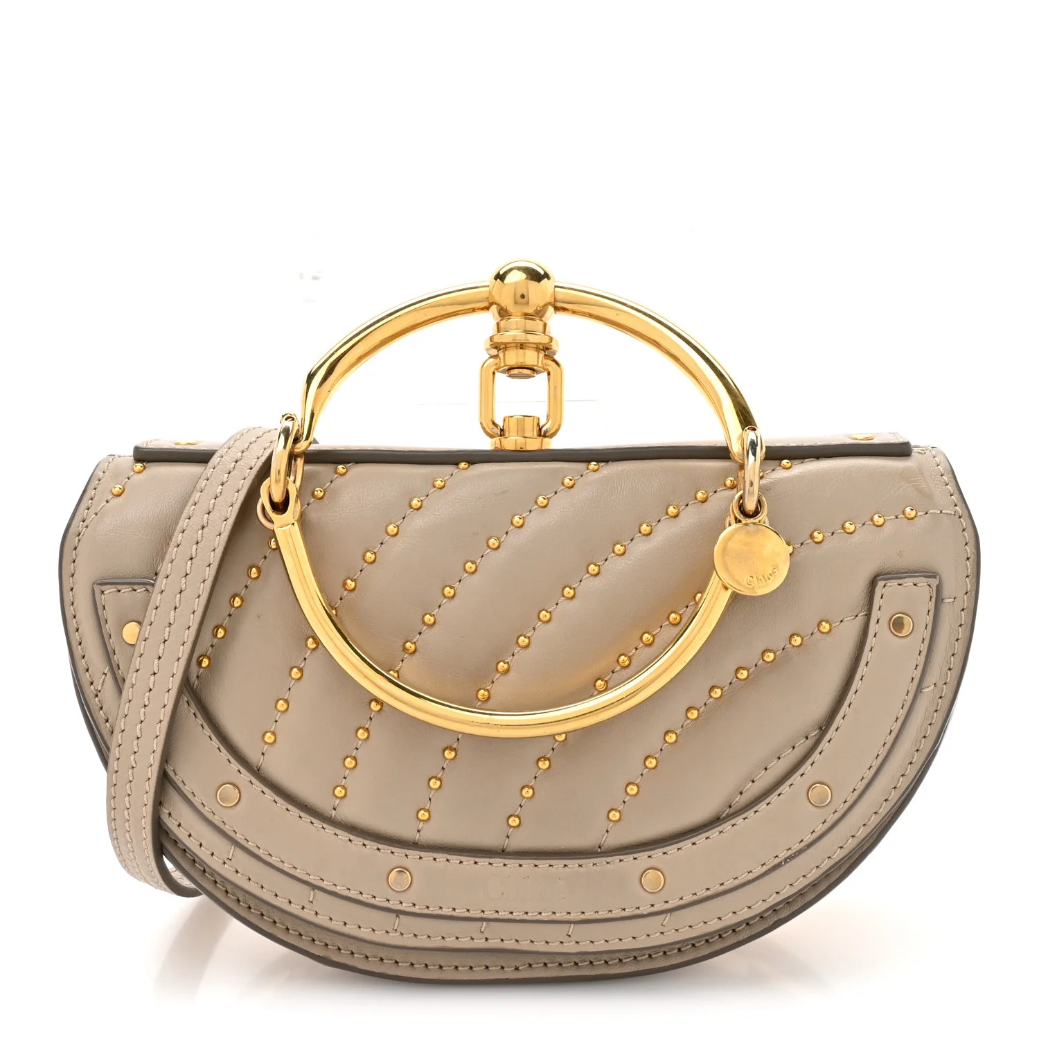 Calfskin Lambskin Quilted Studded Nile Bracelet Minaudiere Bag Pastel Grey | FASHIONPHILE (US)