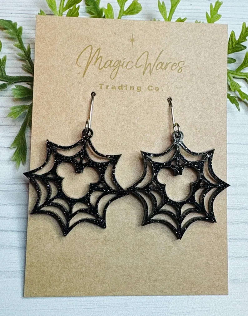 Black Glitter Spiderweb Earrings: Laser Cut Acrylic Halloween Dangles - Etsy | Etsy (US)
