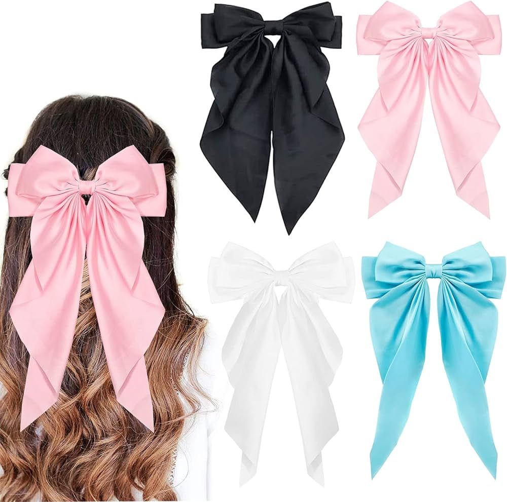 SALOCY Satin Hair Bows, 4 PCS Large Hair Bows Big Ribbon Bows Hair Clip Hair Accessories for Wome... | Amazon (US)