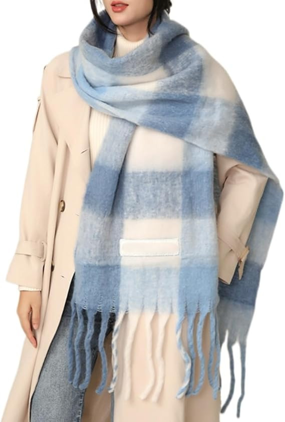 Chunky Winter Scarfs for Women Cold Weather Warm Knit Thick Plaid Scarf Long Large Oversized Chec... | Amazon (US)