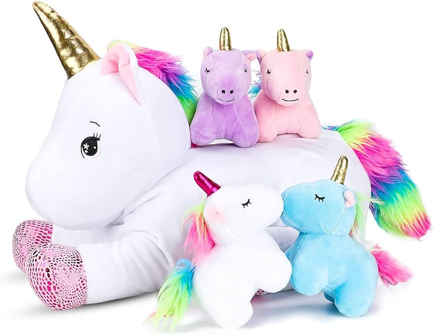 16inch Unicorn Stuffed Animals -Unicorn Gifts for Girls -5 in 1 Plush Mommy Unicorn PlaySet with ... | Amazon (US)