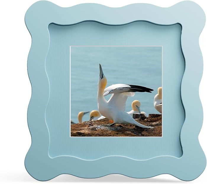 4x4 Picture Frame with Mat for 3x3, Wavy Edge Wooden Real Glass Photo Frame for Tabletop and Wall... | Amazon (US)